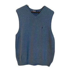 POLO BY RALPH LAUREN MEN’S BLUE SWEATER VEST 100% COTTON SIZE L EUC